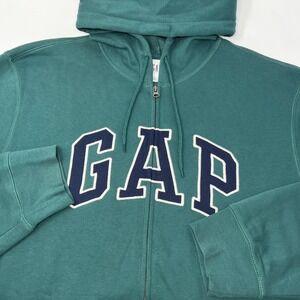 Gap Mens XXL Spell Out Full Zip Hoodie Sweatshirt Green Teal Logo